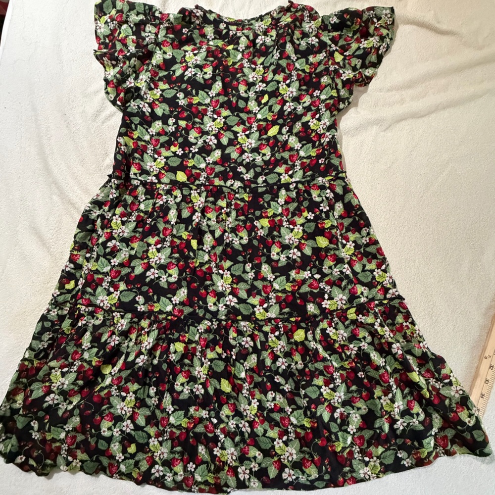 Anthologie Wild Strawberry Patch Ruffle-Sleeve V-Neck Mini Dress Womens Size: LP - Picture 5 of 16